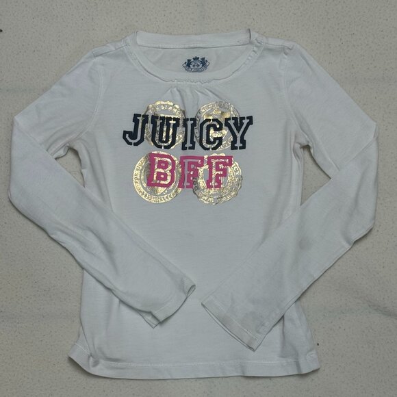 Juicy Couture "Juicy BFF" Girl's White Crew Neck Long Sleeves T-Shirt - Size 6 - Picture 1 of 6